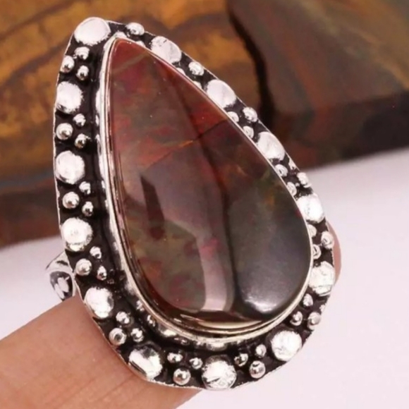Handmade Jewelry - Cherry Creek Jasper Gemstone 925 Sterling Silver Handmade Ring